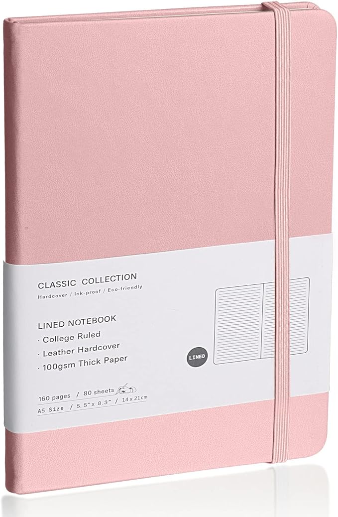 EMOMAS Lined Journal Notebook – Hardcover Notebook for Men & Women – Journals for Writing, Work, School, Home & Daily Notes, 160 Pages – Medium A5, 5.7"x8", 100 gsm Thick Paper (Pink)