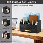 dreampossible Black Wood Desk Organizer and Accessories with Drawer, Bill Mail Organizer and File Mail Holder for Office Supplies, Modern Desk Accessories & Workspace Organizers for Desk Organization