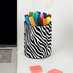 Leather Pen Holder for Desk Zebra Print Pencil Cup Desktop Organizer Makeup Brush Holders Office Supplies for Home, Kids & School
