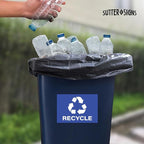 4pc Recycle Stickers + 4pc Trash Stickers | Weatherproof Vinyl Sticker Recycling Signs for Trash Bins, 7" x 10"