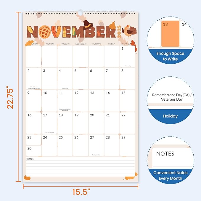 SUNEE Wall Calendar 2026 Large 22.75"x15.5", 21 Month from October 2025 to June 2027, Vertical Extra Large Monthly Calendar 2026 for Wall, Cute