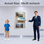 36×24 Inch Lockable Enclosed Bulletin Board, Weather-Resistant Outdoor Noticeboard with 2Locking Doors, Wall-Mounted Silver Aluminum Frame & Grey Felt Presentation Board