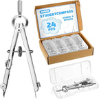 Zonon 24 Pcs Compass for Geometry Compass Bulk for Classroom Math Students Protractor for Art Compass Precision Tool with Pencil Back to School Supply for Office Art Drafting Drawing Wood Working