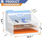GAWERK Letter Tray Organizer, Mesh Desk File Organizer with 3 Paper Trays and 2 Vertical Upright Section (White)