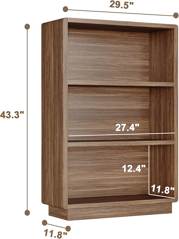 ChooChoo 3-Tier Bookcase, Wooden Bookshelf, Farmhouse Bookshelf with Open Storage, Tall Bookcase for Bedroom and Home Office, Brown Walnut