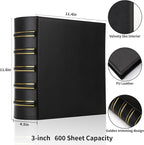 LETVPVOW Vintage Hardback 3 Ring Binder 3 Inch, Professional Leather Binder 3 Ring, D Ring Binders Fits 8.5 x 11, Three Ring Binders for Photo Album, Home, School and Office Supplies- Black
