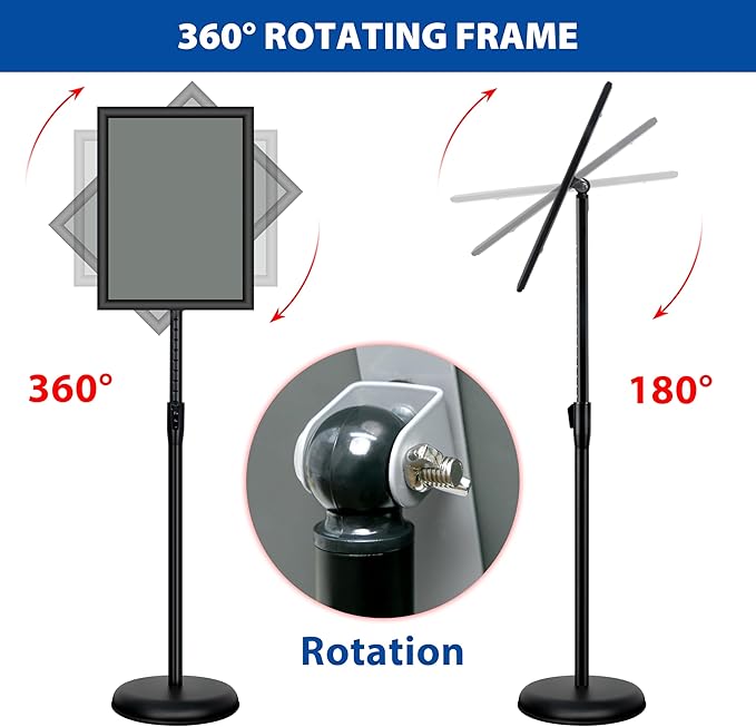 VAIIGO 4 Pack Sign Holder Stands - 8.5 x11 inch Standing Sign Stand, Adjustable Poster Sign Holder Pedestal Floor Sign Stand, Aluminum Snap Open Frame for Vertical & Horizontal View Sign Stand, Black