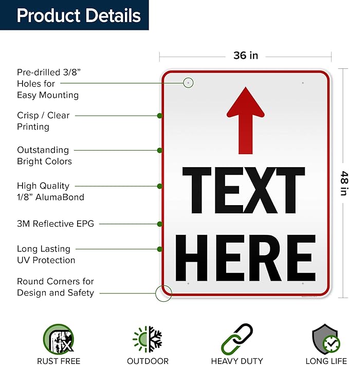 Custom Arrow,Custom Directional Sign, Up Arrow,36x48 Inches, Reflective, Rust Free DiBound, Fade Resistant, Made in USA by My Sign Center