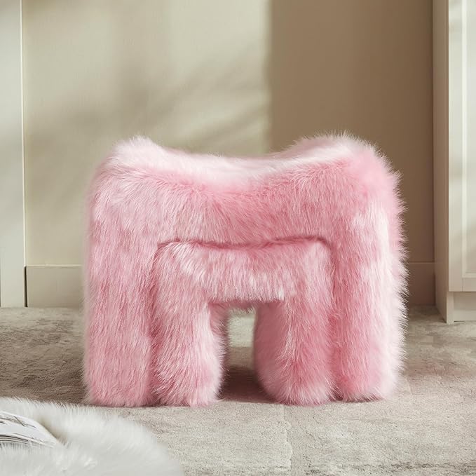ZYKZYK Small Ottoman Set of 2 Vanity Stool Chair with Modern Ottoman Foot Rest M-Shaped Design for Bedroom Entryway Makeup Vanity Entryway (2-in-1) Pink