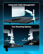 Ergounion Heavy Duty Monitor Arm for 13-49 Inch Ultrawide Screens, Holds Up to 44lbs, Fully Adjustable Single Monitor Mount, with Clamp & Grommet Base, 75/100mm VESA Desk Mount, White