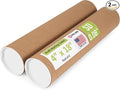Paclord 4" x 18" Reinforced Kraft Paper Mailing Tube, Pack of 2 Tubes with 4 Caps – Secure USPS Approved Poster Tube – Cardboard Tube for Shipping and Storing Posters, Prints, Artwork, or Documents