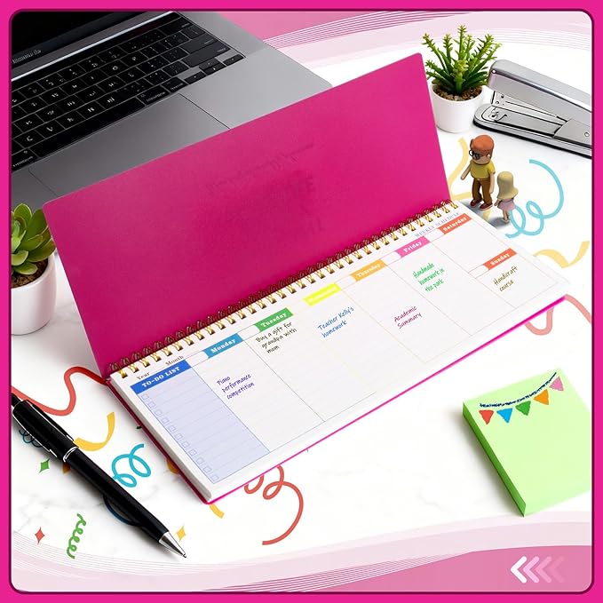 MOSA BEAR Undated Weekly Planner, 60-Week Horizontal Layout Desk Planner Daily To-Do List Pad for Office, Home & School Professionals & Students, Rose Red(5.4" x 12")