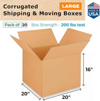 Extra Large Shipping & Moving Boxes 20"L x 20"W x 16"H (20-Pack) - Extra Strength 200 lb vs Regular - Corrugated Packing Boxes for Moving - Packing Box - Large Box for Packaging by IDL Packaging