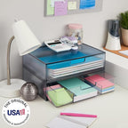 STORi STAX Plastic Stackable Organizer Drawers (Set of 2) Classic Grey | 12.5" Wide | Set Includes One Open Drawer & One Divided Drawer | Organize Office Desk Accessories & Sort Paper | Made in USA