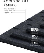 Fluxynara Felt Bulletin Board Tiles Large 48" x 36" Cork Board Alternative-12 Pack with 70 Adhesive Tabs, Thick Slat Wall Panels for Office Decor, Push Pin Board Wall Organizer -Deep Charcoal Blue