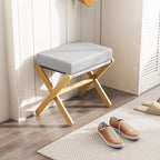 BAMBOOHOMIE Foldable Foot Stool Ottoman, Modern Foot Rest with Bamboo X Legs & Thick Foam Cushion, Folding Foot Stools Small Padded for Bedroom Living Room, Footstool for Chair Couch (Natural - Grey)