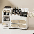 KQJS Makeup Organizer with Drawers,Large Capacity Countertop Organizer for Vanity,Bathroom and Bedroom Desk Cosmetics Organizer,Easy To Storage Skincare,Brushes,Lotions,Lipstick (All white)