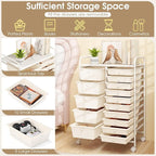 HAPPYGRILL 15-Drawer Rolling Cart, Storage Carts with Removable Drawers & Steel Frame, Utility Cart on Lockable Wheels for Home, School, Office (Ivory)
