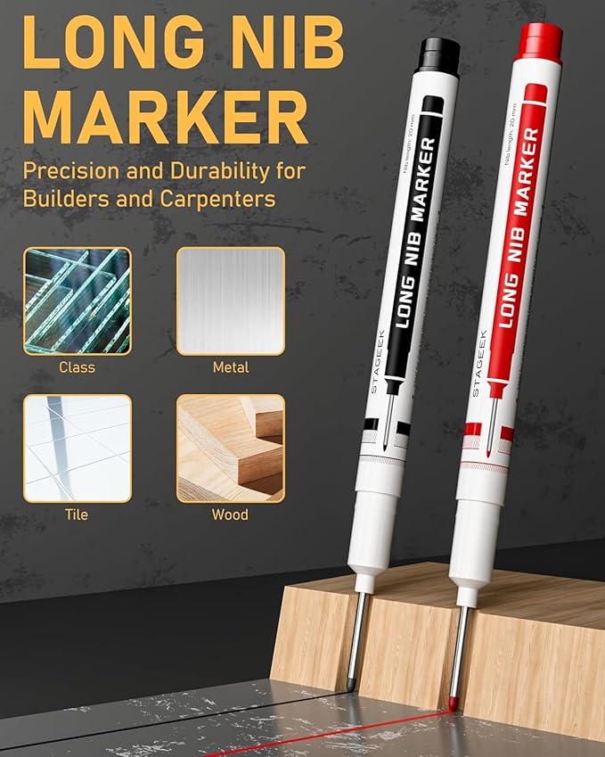 STAGEEK 17 Pack Carpenter Pencil Set with Sharpener, Mechanical Carpenter Pencils with 60 Refills, Deep Hole Long-Nib Marker Pens, Carbide Scribe Tool & Construction Pencils for Architect with Case