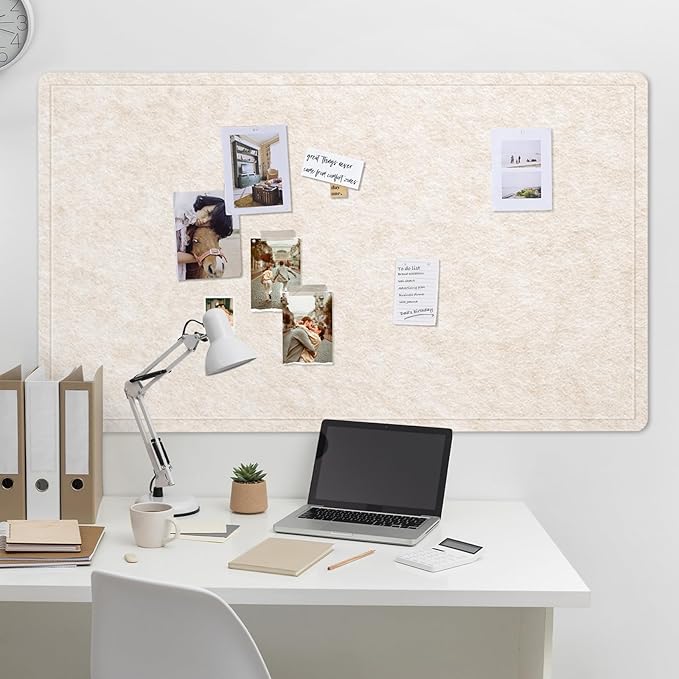 Lightomorrow Large Bulletin Board - 60 x 36 Inches, Decorative Felt Pin Board for Wall - 5' x 3' Foldable Photo Display Board with Self-Adhesive Tape, Includes 20 Push Pins -Oatmeal