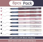 FUNFULL Aesthetic Cute Stick Rollerball Pens, 8pcs Quick Dry Colored Liquid Ink Pens, 0.5mm Fine Point Coffee Gel Pens with Soft Touch Smooth Writing for Journaling Planner School Supplies