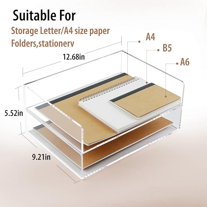 2 Pack Acrylic Paper Tray Organizer for Desk Clear File Organizer,Acrylic Desk Organizers and Accessories Sorter,Perfect for File Paper, Ipad, Letter, A4 Office File, Books, Notes.