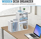 SHARKWOODS 5-Tier Wood Desk Organizer, Paper Tray Organizer for Desk with Adjustable Storage Shelves, Desktop File Organization Paper Sorter Mail Holder for Office Home Classroom, White