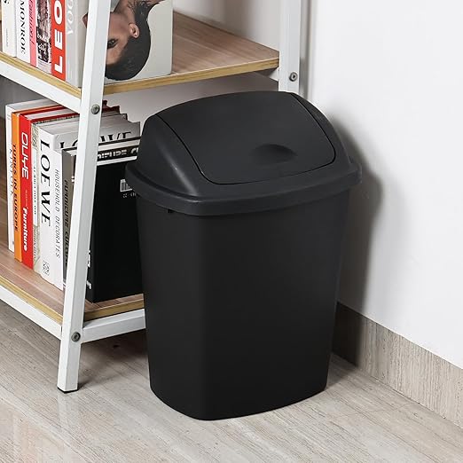 Uumitty 4-Pack Swing Top Wastebasket, 8 Gallon, Black, Modern Plastic Garbage Bin for Kitchen, Bathroom, Garage and Workspace, Fits 8 Gal Liners