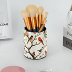Leather Pen Holder for Desk, Colored Birds Flowers Trees Pencil Cup Desktop Organizer Makeup Brush Holders Office Supplies for Home, Kids & School