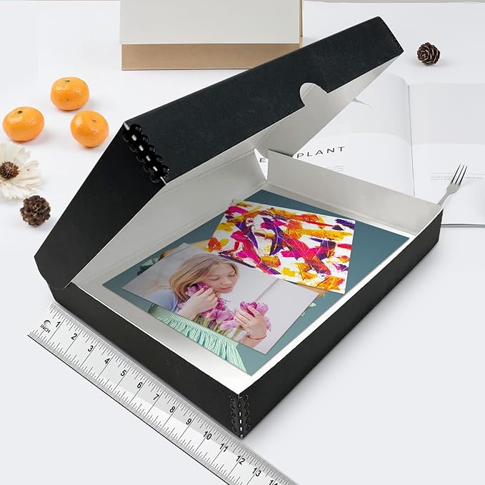 Lineco Folio Storage Box, Clamshell Design, 9.5x12.5x1.75 Inches, Archival Boxboard, Preserve Photos, Cards, Magazines, Documents, Art, Ephemera, Family Records, Black, Pack of 1