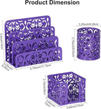 EasyPAG Desk Organizers and Accessories 3 Pieces Office Organizer Set - Pen Holder for Desk, Mail Sorter Countertop and Sticky Note Holder, Purple