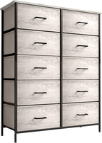 Sorbus Dresser with 10 Faux Wood Drawers - Chest Organizer Unit with Steel Frame Wood Top & Handle Easy Pull Fabric Bins for Clothes - Storage Furniture for Bedroom, Hallway, Living Room & Closet