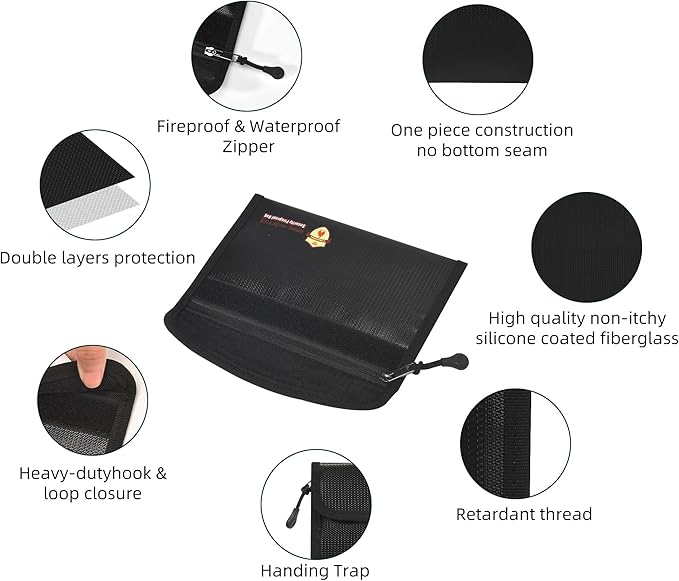 2 Pack Small Fireproof Bag (5 x 8 inches), Non-itchy Fireproof Wallet Bag for Valuables, Jewelry, Cash, Passport, Invoice, Currency & Keys