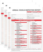 Annual Vehicle Inspection Report Form 25-pk 3-Ply Carbonless, 8.5" x 11.75" + 2-Ply Vinyl with Mylar Laminate Label 5" x 4"