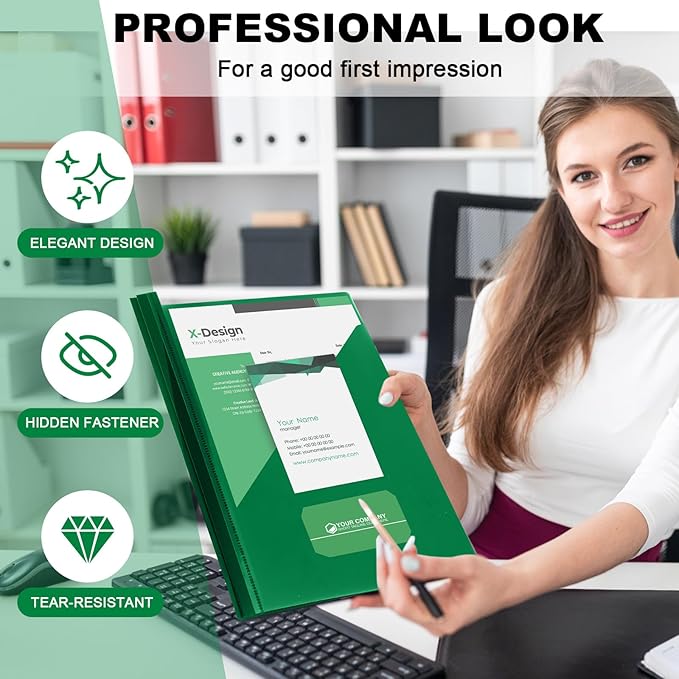 Teling 24 Pcs Clear Front Report Covers with 3 Prongs, Plastic Green Presentation Folders Bulk with 3 Pockets for A4 and Letter Size Paper, 90 Sheet Capacity, Document Covers for School Business