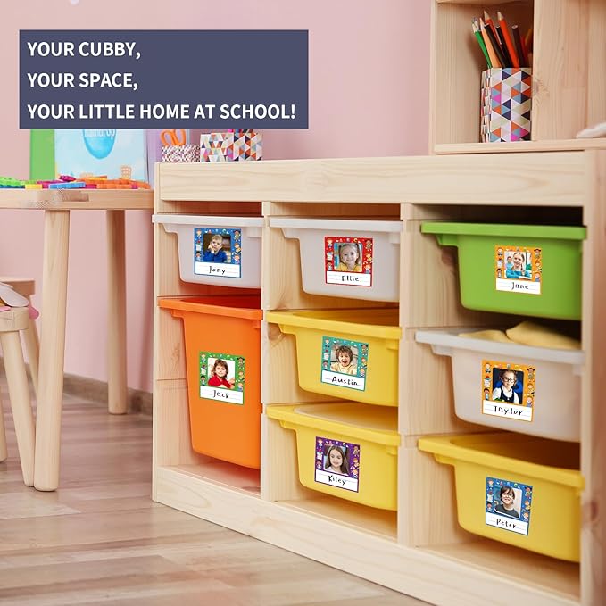 WALENGIF 36 Pcs Kids Photo Nameplates for Desk Kids Desk Name Tags for Classroom with Photo Space Student Name Labels Stickers Back to School Kindergarten Classroom Decoration for Bins Cubbies Office
