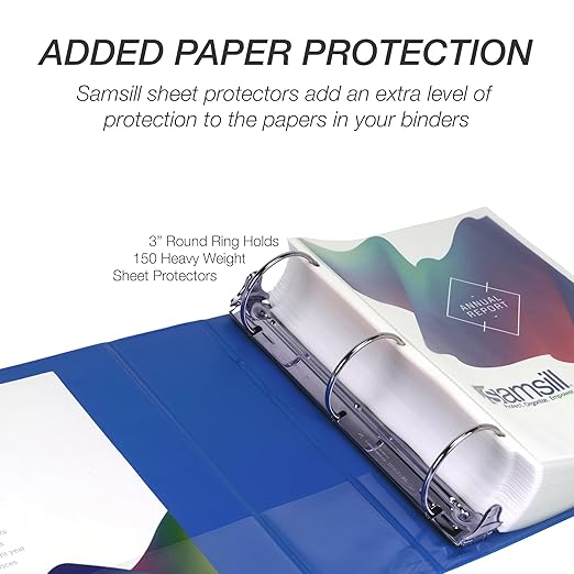Samsill 3 Inch 3 Ring Binder, Made in USA, Economy Round Ring, Clear View Cover, 550 Sheet Capacity - for School, Home, Office -Dark Blue