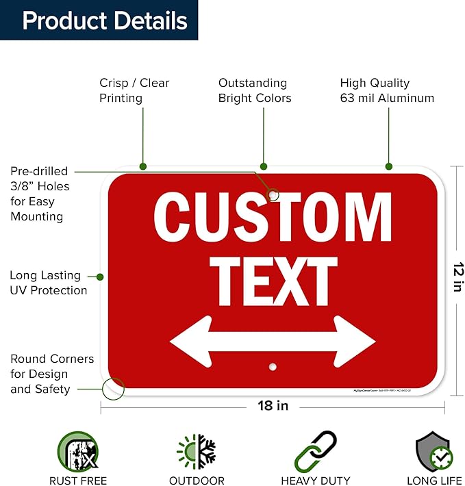 Custom Arrow,Custom Directional Sign, Two way Arrow,12x18 Inches, Rust Free .063 Aluminum, Fade Resistant, Made in USA by My Sign Center