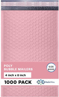 MAILERVIEW Light Pink Small Bubble Mailers 4x8 Inch #000 | Thick Padded Poly Bubble Mailer Envelopes | 1000 Pack Bulk | Trading Card Sports Card Shipping