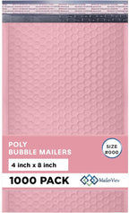 MAILERVIEW Light Pink Small Bubble Mailers 4x8 Inch #000 | Thick Padded Poly Bubble Mailer Envelopes | 1000 Pack Bulk | Trading Card Sports Card Shipping