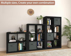 furtble Bookshelf with Storage Bin, 4-Cube Storage Organizer, Modern Wood Open Bookcase, Multifunctional Display Shelf for Living Room, Bedroom, Home Office, Black