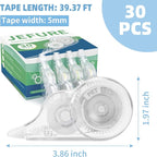JEFURE 30 Pcs Correction Tape, 39.4 Ft White Wrong Out Tear-Resistant Bulk, Instant Corrections Easy To Use Applicator for School, Office, Note Taking, Journal (Tape Width 0.2 in, Clear)