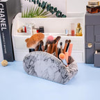 Remote Control Holders Organizer Box with 5 Compartment PU Leather Multi-functional Office Desk Storage Caddy Store Tv Remote for Media Player,Brush,Pencil,Glassees&Office Supplies (Marble)