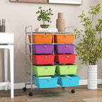 GLACER 10 Drawer Rolling Cart, Storage Cart with Lockable Whieels & Metal Frame, Trolley for Art Craft Oganizer, Mobile Utility Cart for Office, School, Classroom, Kitchen (Rainbow Color)