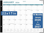 Desk Calendar 2026, KOPEESY 22" x 17" Large Desk Calendar, From January 2026 to June 2027, Desktop Calendar with Notes and Thick Paper for Home, Office and School (Blue)