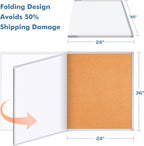 Magnetic White Board and Cork Board Combo, 48 X 36 inches Whiteboard Bulletin Combination Board, Wall Mounted Dry Erase Message Board for Home, School and Office