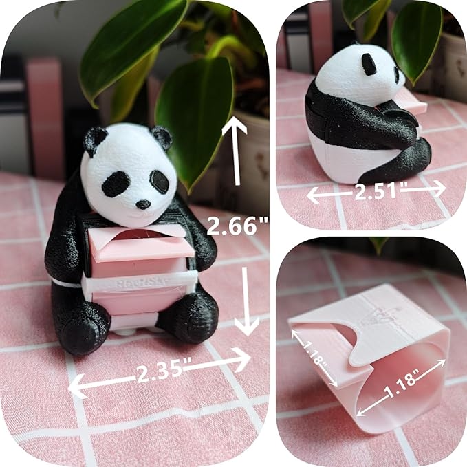 RhyNSky Panda Manual Sticker Dispenser Postage Stamp Roll Dispenser Holder for Desk, Stamps NOT Included, 1.18" Core, Black, C03