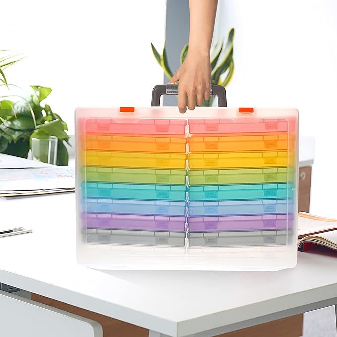 Photo Storage Box 4x6, 18 Inner Photo Case Large Photo Organizer Acid-Free Photo Box Storage Photo Keeper Photo Storage Case, Plastic Craft Storage Box for Photo Stickers Stamps Seeds (9 Colors)