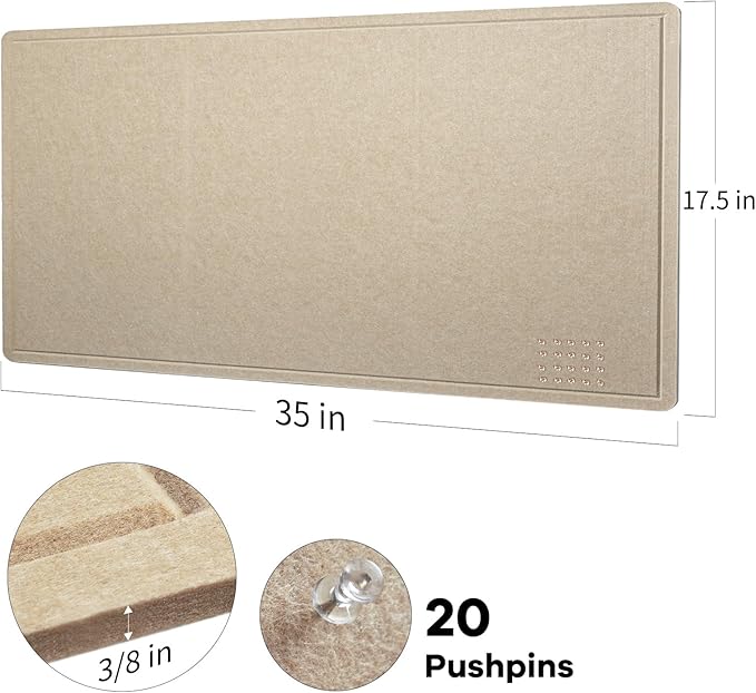 Lightomorrow Bulletin Board, 35 x 17 1/2 inches Felt Board - Decorative Pin Board, Cork Board Alternative for Wall, Foldable Self-Adhesive Vision Board Prayer Board with 20 Pushpins Beige Brown