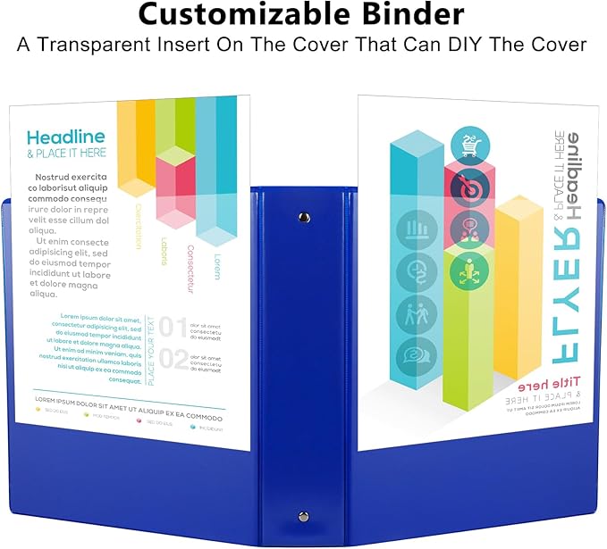 CIXILDTS 2-inch Round Ring Binder, Durable 2" 3 Ring Binder Fit Letter Size Paper, Blue, 6-Pack